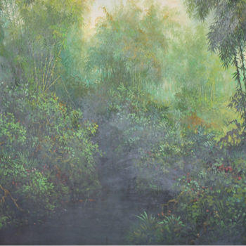Pittura intitolato "Bamboo Forest" da Lia Nursalim, Opera d'arte originale, Olio