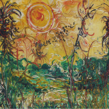 Pittura intitolato "Field Scenery" da Lia Nursalim, Opera d'arte originale, Olio