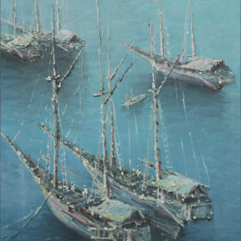 Painting titled "Ships" by Lia Nursalim, Original Artwork, Oil