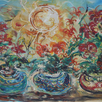 Painting titled "Orchids" by Lia Nursalim, Original Artwork, Oil