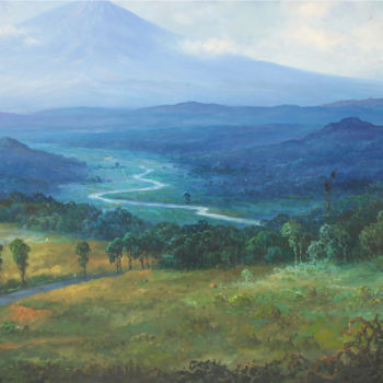 Painting titled "Mountain landscape" by Lia Nursalim, Original Artwork, Oil