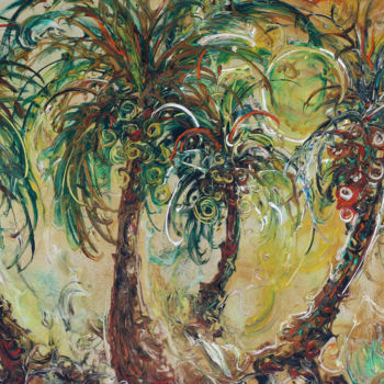 Ζωγραφική με τίτλο "Palm Trees" από Lia Nursalim, Αυθεντικά έργα τέχνης, Λάδι