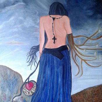 Painting titled "A EREMITA" by Amélia M Henriques, Original Artwork, Oil Mounted on Wood Panel