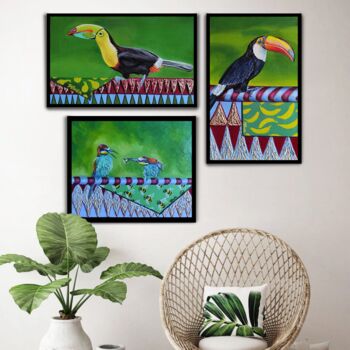 Schilderij getiteld "Triptych " A green…" door Yulia Bukharovskaya, Origineel Kunstwerk, Olie