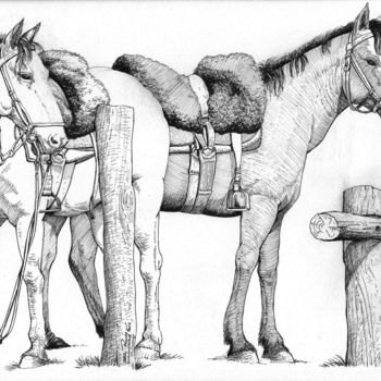 Dibujo titulada "Caballos de paso" por El Rudy, Obra de arte original, Tinta