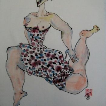 「fille danse ligne」というタイトルの絵画 Li Chenによって, オリジナルのアートワーク, インク