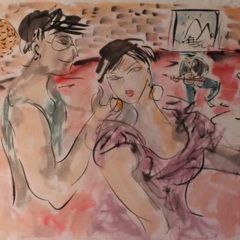 Painting titled "aux cinq rue megève" by Li Chen, Original Artwork, Ink