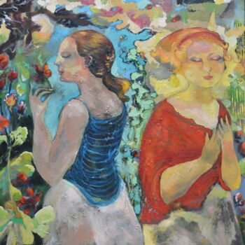 Peinture intitulée "deux-amis.jpg" par Li Chen, Œuvre d'art originale, Huile