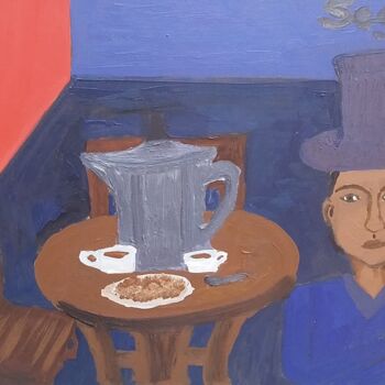 Painting titled "El café y su malqui…" by Eduardo González., Original Artwork, Oil
