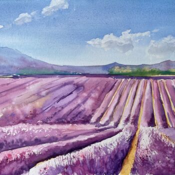 Peinture intitulée "Lavender fields" par Lida Khomyakova (Artelida), Œuvre d'art originale, Aquarelle