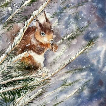 "Squirrel in the win…" başlıklı Tablo Lida Khomyakova (Artelida) tarafından, Orijinal sanat, Suluboya