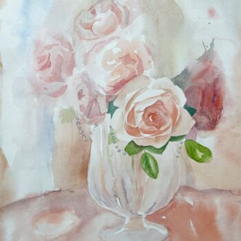 Картина под названием "Bouquet of roses in…" - Lida Khomyakova (Artelida), Подлинное произведение искусства, Акварель