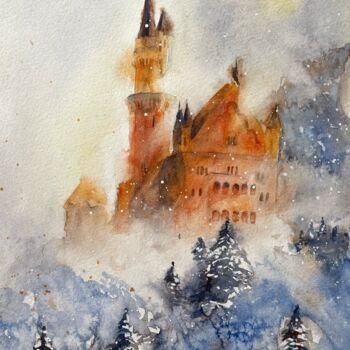 Pittura intitolato "Winter Castle. Neus…" da Lida Khomyakova (Artelida), Opera d'arte originale, Acquarello