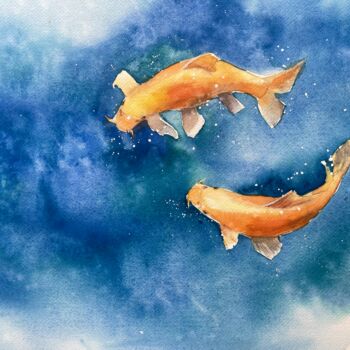 Malerei mit dem Titel "Goldfish" von Lida Khomyakova (Artelida), Original-Kunstwerk, Aquarell