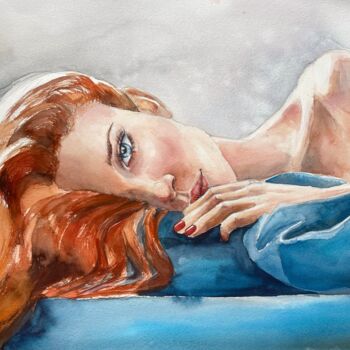 Painting titled "Red-haired girl" by Lida Khomyakova (Artelida), Original Artwork, Watercolor