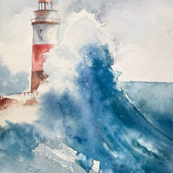 Peinture intitulée "Lighthouse in the s…" par Lida Khomyakova (Artelida), Œuvre d'art originale, Aquarelle