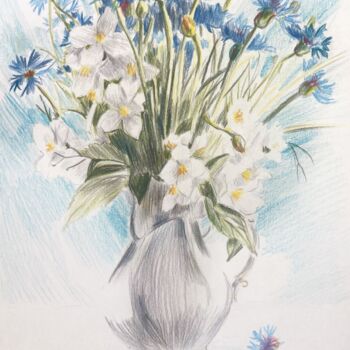 Картина под названием "Bouquet of flowers" - Lida Khomyakova (Artelida), Подлинное произведение искусства, Цветные карандаши