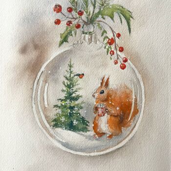 Painting titled "Christmas" by Lida Khomyakova (Artelida), Original Artwork, Watercolor