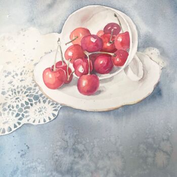 Painting titled "Lace and berries" by Lida Khomyakova (Artelida), Original Artwork, Watercolor