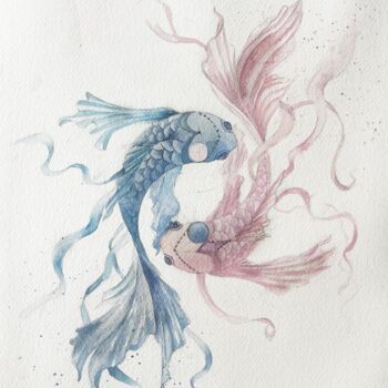 Malerei mit dem Titel "Harmony. Yin Yang" von Lida Khomyakova (Artelida), Original-Kunstwerk, Aquarell