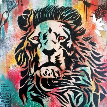 Painting titled "Lion" by Lidevi, Original Artwork, Acrylic Mounted on Wood Stretcher frame