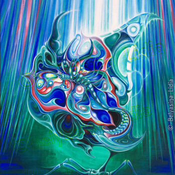 Картина под названием "Demon "Demon Transf…" - Lidia Bеlyasin, Подлинное произведение искусства, Темпера Установлен на Дерев…