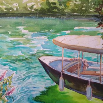 Peinture intitulée "das Boot auf Seine-3" par Lidia Epshtein, Œuvre d'art originale, Aquarelle