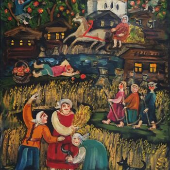 Картина под названием "Grain Harvest" - Lidia Kozlova, Подлинное произведение искусства, Масло