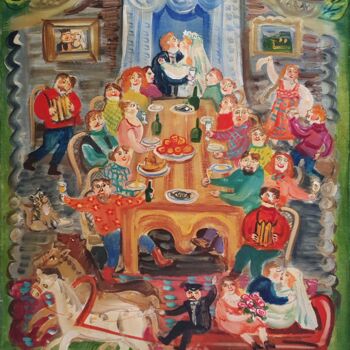 Pittura intitolato "Wedding Banquet" da Lidia Kozlova, Opera d'arte originale, Olio