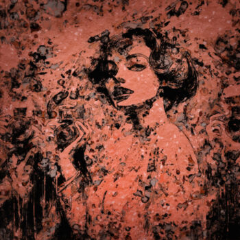 Digital Arts titled "Lady in Red Reverie" by Lidija Nidorfer, Original Artwork, 2D Digital Work