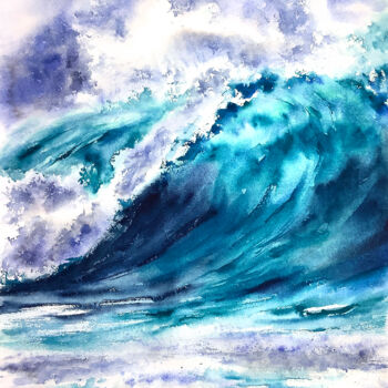 Картина под названием "Sea wave" - Lidia Nureeva, Подлинное произведение искусства, Акварель