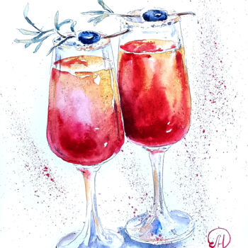 Painting titled "Champagne" by Lidia Nureeva, Original Artwork, Watercolor