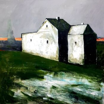 Painting titled "HOUSES IN GREEN LAN…" by Lidia Zadeh Petrescu, Original Artwork, Acrylic