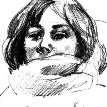 Desenho intitulada "Geneviève songeuse" por Lyria, Obras de arte originais