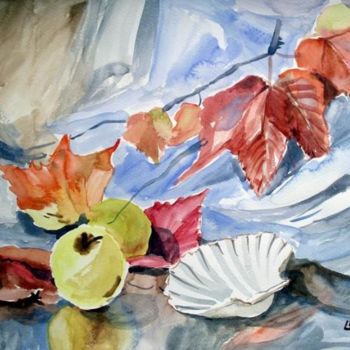 Painting titled "Feuilles rouges4" by Lyria, Original Artwork