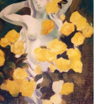 Pintura intitulada "Roses jaunes" por Lyria, Obras de arte originais, Óleo