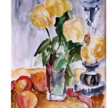Painting titled "Roses jaunes" by Lyria, Original Artwork, Oil