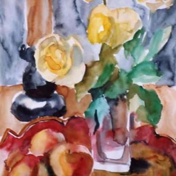 Painting titled "Roses jaunes2" by Lyria, Original Artwork, Oil