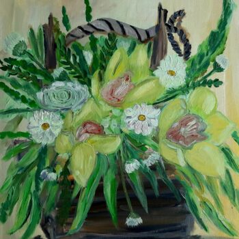 Pittura intitolato "flowers in a basket…" da Lidiia Sazonova, Opera d'arte originale, Olio