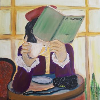 Painting titled "A GIRL IN A CAFE IN…" by Lidiia Sazonova, Original Artwork, Oil