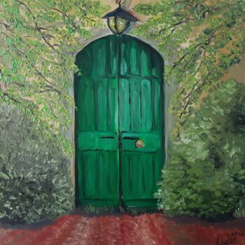 Pittura intitolato "The green door. The…" da Lidiia Sazonova, Opera d'arte originale, Olio