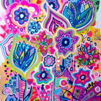 Malarstwo zatytułowany „Flowers pop” autorstwa Lidye, Oryginalna praca, Akryl