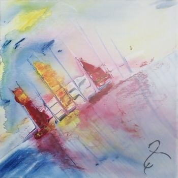 Painting titled "Dreamboats blue yel…" by Ep, Original Artwork, Acrylic