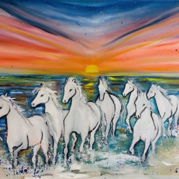 Painting titled "MAGIC HORSES" by Ligia Romano, Original Artwork, Oil