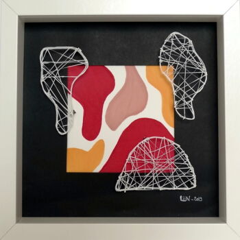 Drawing titled "EMPREINTES 1" by Liin, Original Artwork, Plastic Mounted on Wood Panel