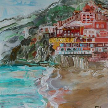 Painting titled "Italy, Beach, villa…" by Lika Kakhidze, Original Artwork, Acrylic