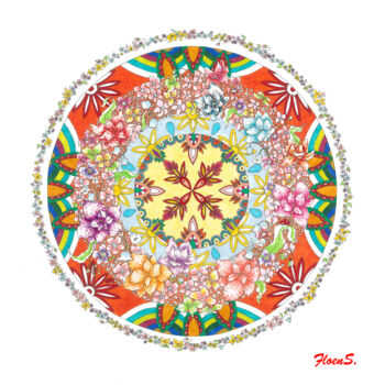 Malerei mit dem Titel "flower mandala" von Lika Floens., Original-Kunstwerk, Marker