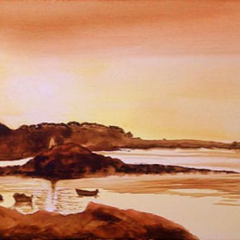 Peinture intitulée "Ilôt Kernoc - île d…" par Marie-Pascale Le Goff (L’île à L’eau), Œuvre d'art originale, Aquarelle Monté…