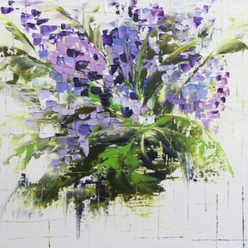 Schilderij getiteld "Bouquet mauve" door Marie-Pascale Le Goff (L’île à L’eau), Origineel Kunstwerk, Olie Gemonteerd op Fram…