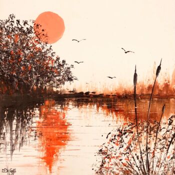 Peinture intitulée "Orange, ile de Batz…" par Marie-Pascale Le Goff (L’île à L’eau), Œuvre d'art originale, Huile Monté sur…